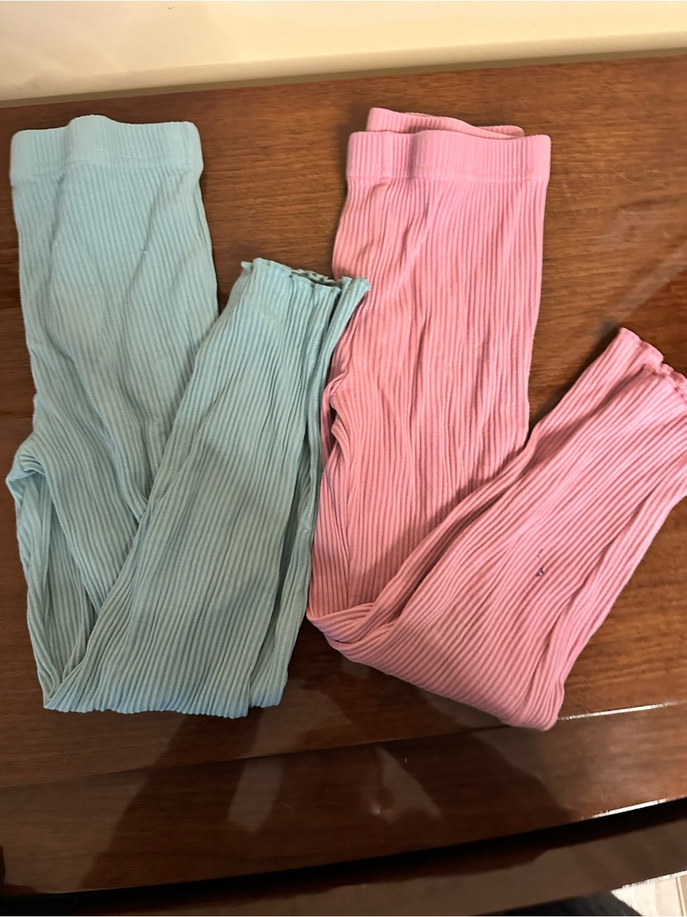Little Sleepies Ribbed Leggings in Pink & Light Blue